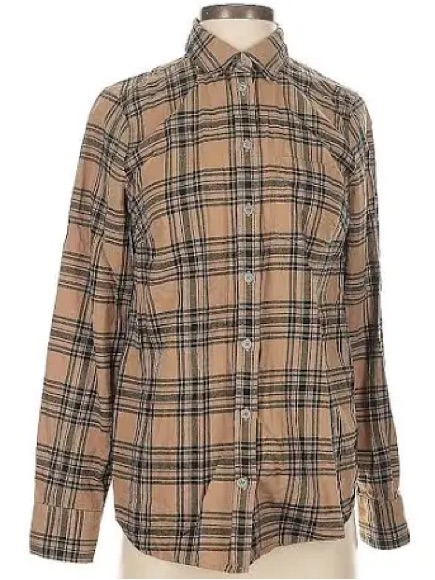 J.Crew Women's Beige Plaid Flannel Button-Up Shirt Sz L
